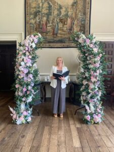 Joanne Jefferis Wedding Celebrant floral display in wedding venue